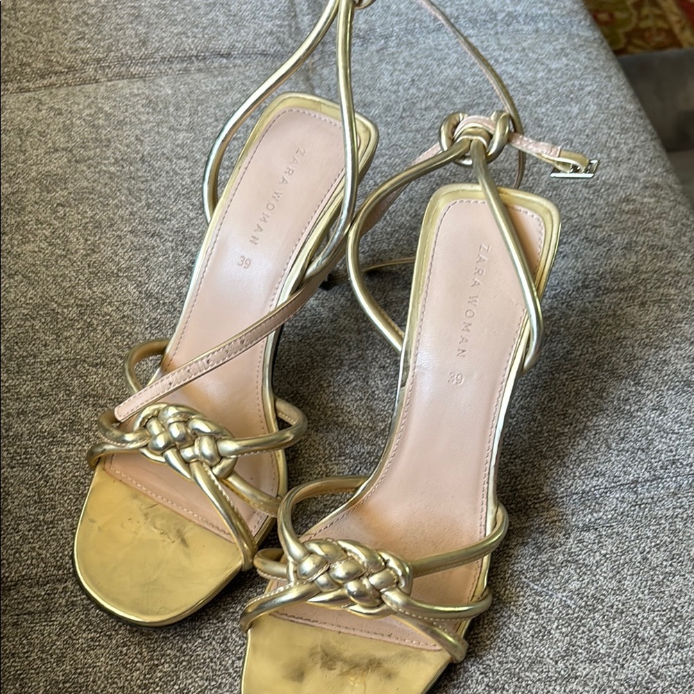 Zara Gold Heeled Sandals with Chain Detail